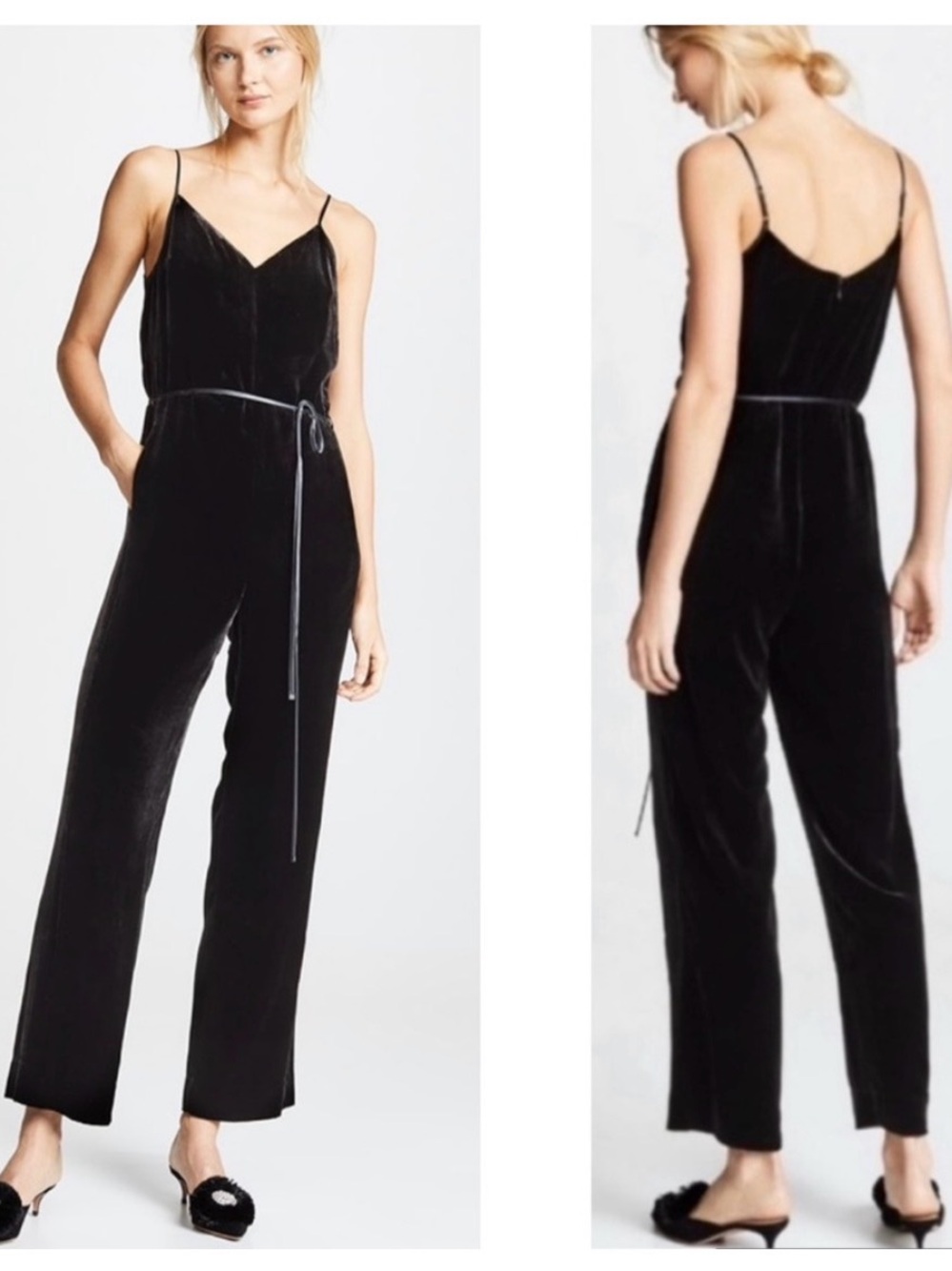 rag & bone Jamie Black Velvet Spaghetti-Strap Jumpsuit